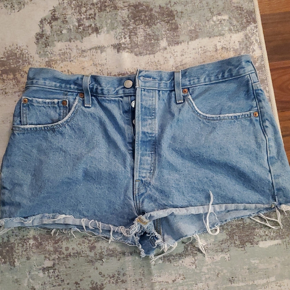 Levi's Light Blue Frayed Jean Shorts